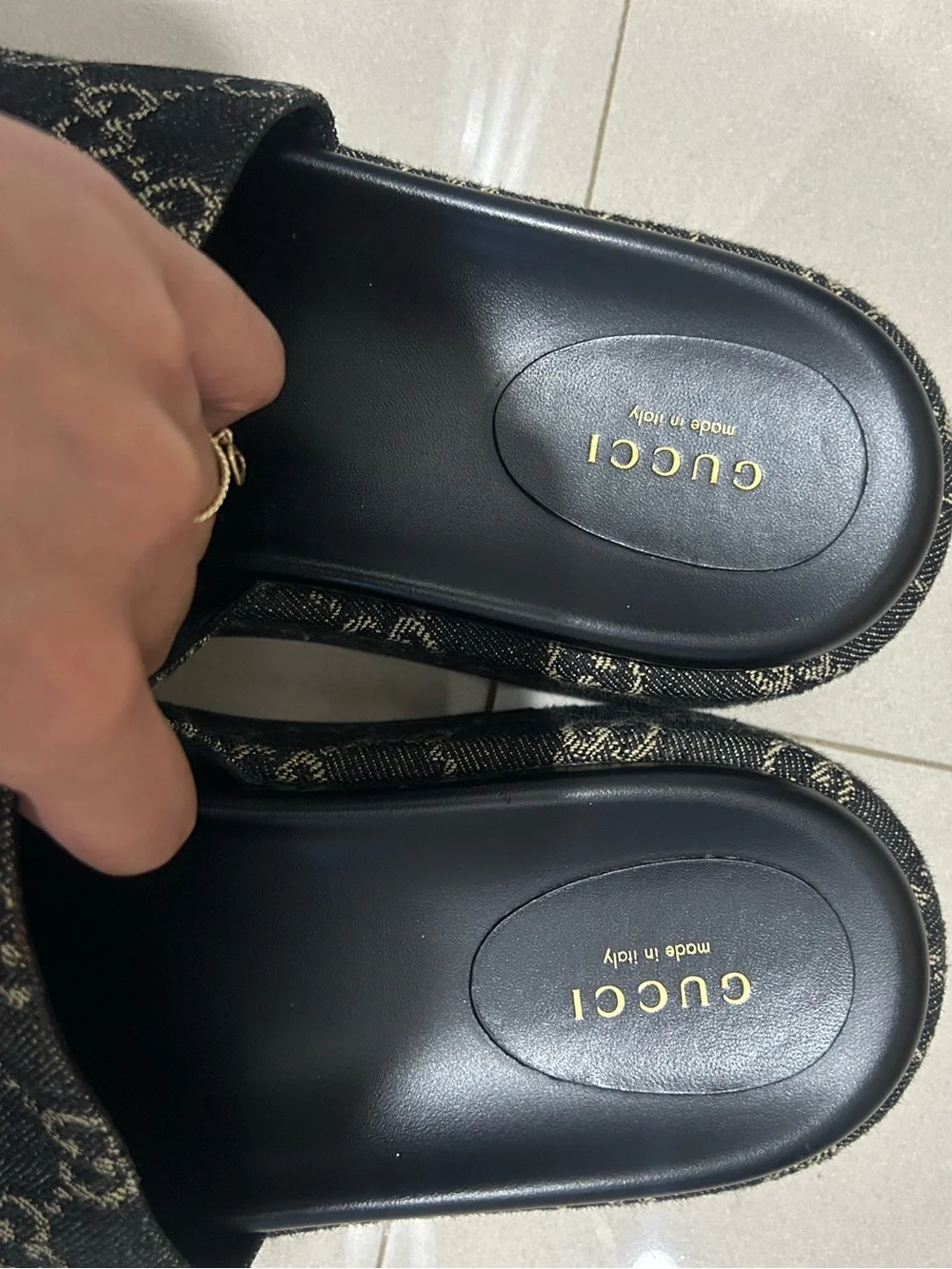 Gucci Black GG Monogram Slide Sandals